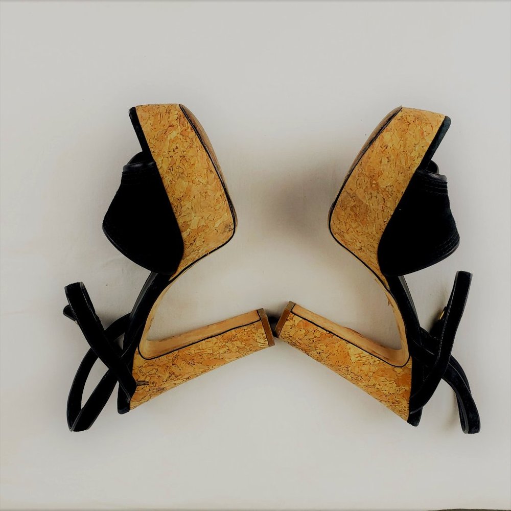 Gucci Black Leather and Cork Platform Sandals